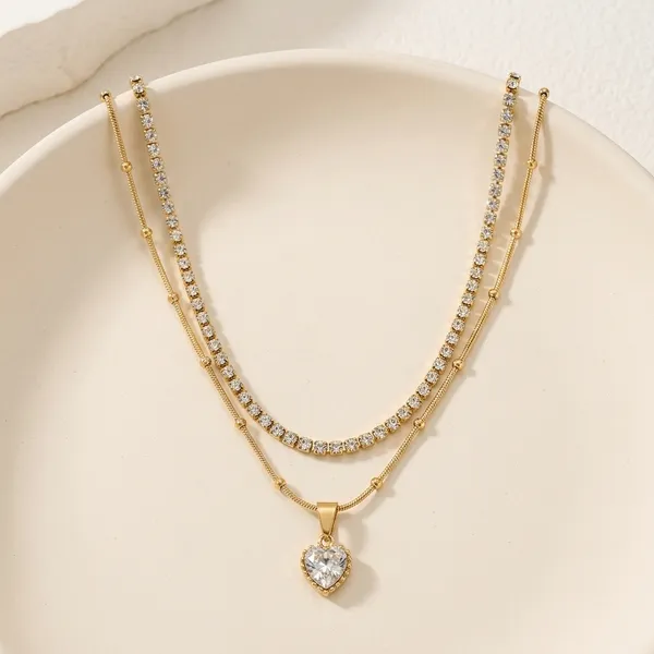 18K_Gold_Plated_Heart_Layered_Pendant_Necklace_For_Women