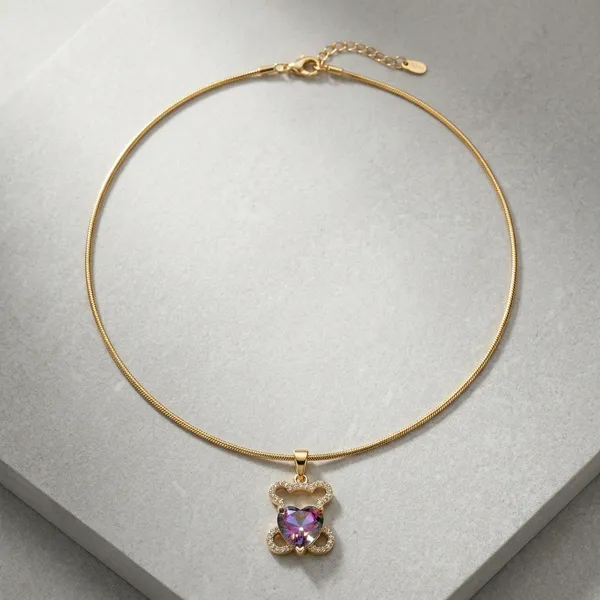 18K_Gold_Plated_Teddy_Bear_Stone_Pendant_Necklace_For_Women