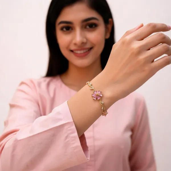 Pink_Gold_Plated_Floral_Stone_Bracelet_For_Women