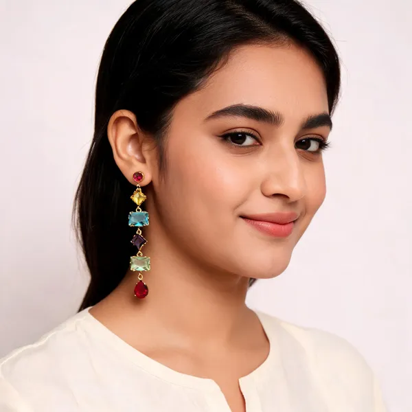 Multicolour_Gold_Plated_Stone_Drop_Earrings_For_Women