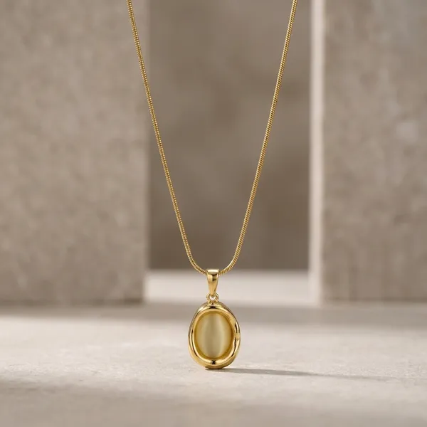 18K_Gold_Plated_Oval_Stone_Pendant_Necklace_For_Women