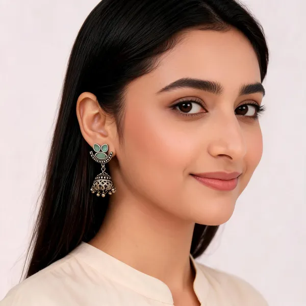 Green_Silver_Oxidised_Jhumka_Earrings_For_Women