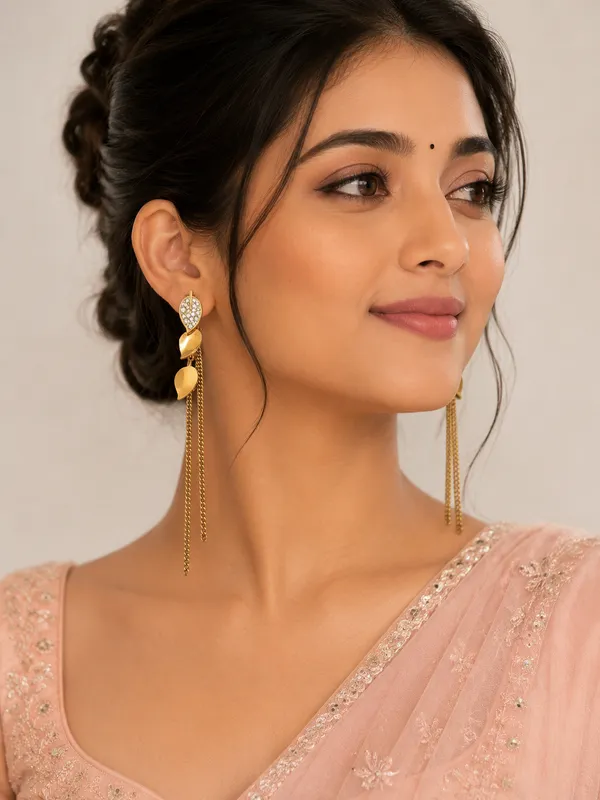 Gold_Gold_Plated_Leaf_Chain_Drop_Earrings_For_Women