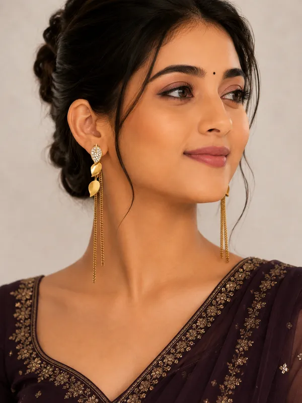 Gold_Gold_Plated_Leaf_Chain_Drop_Earrings_For_Women