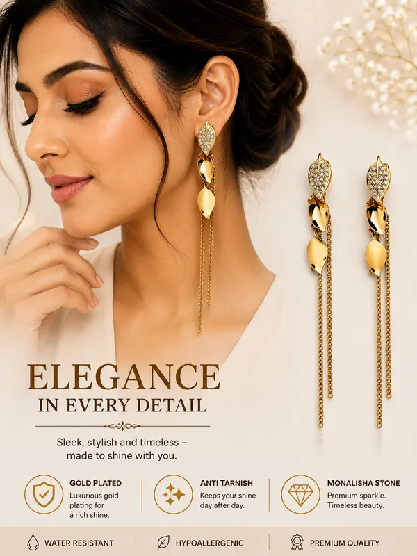 Gold_Gold_Plated_Leaf_Chain_Drop_Earrings_For_Women