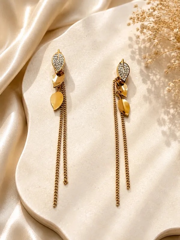 Gold_Gold_Plated_Leaf_Chain_Drop_Earrings_For_Women