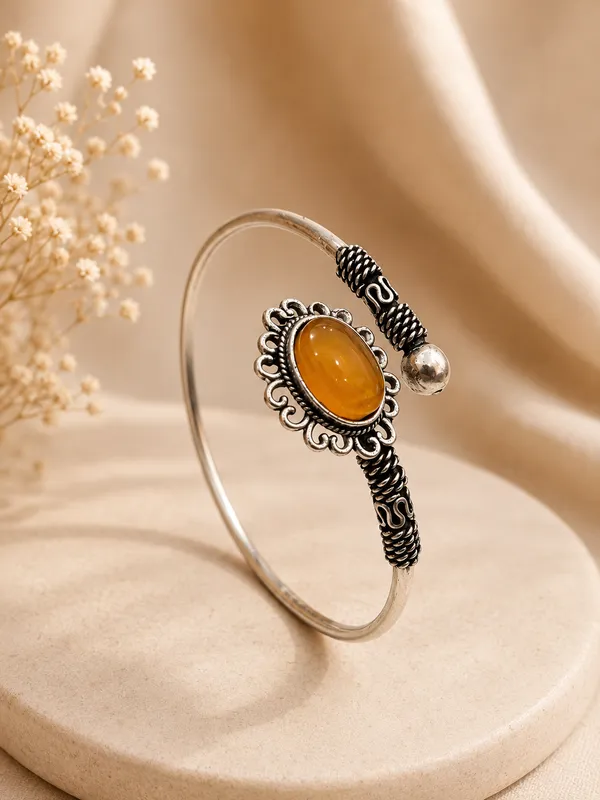 Silver_And_Yellow_Silver_Plated_Oval_Stone_Cuff_Bracelet_For_Women