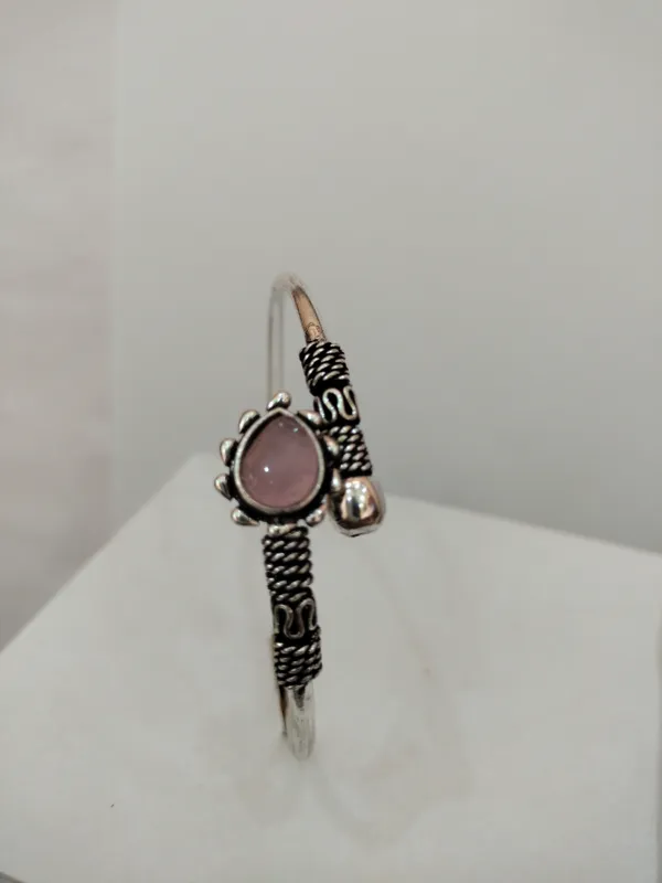 Silver-Tone_Pink_Stone_Accent_Bangle_for_Women