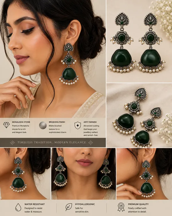 Green_Silver_Brushed_Finish_Stone_Drop_Earrings_For_Women