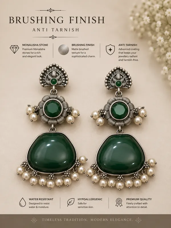 Green_Silver_Brushed_Finish_Stone_Drop_Earrings_For_Women