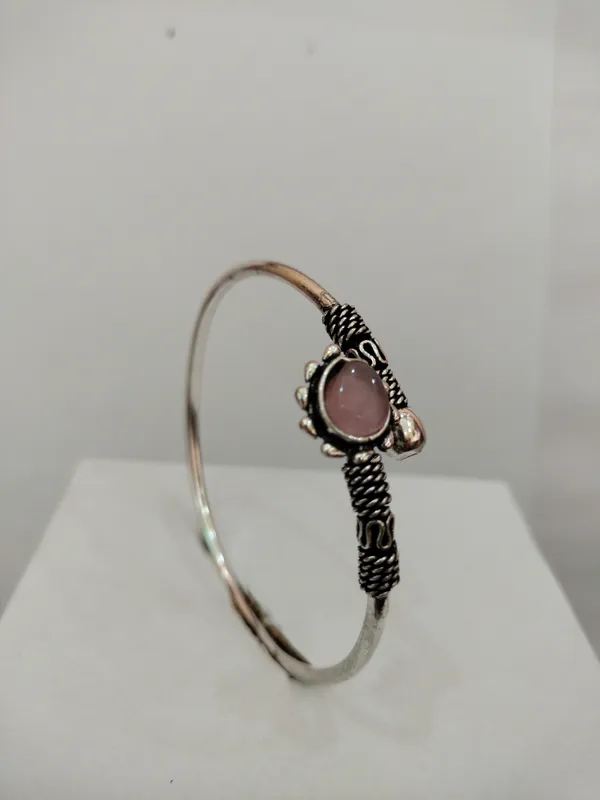 Silver-Tone_Pink_Stone_Accent_Bangle_for_Women