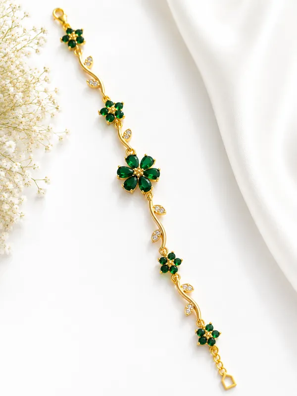 Green_And_Gold_Gold_Plated_Floral_Stone_Bracelet_For_Women