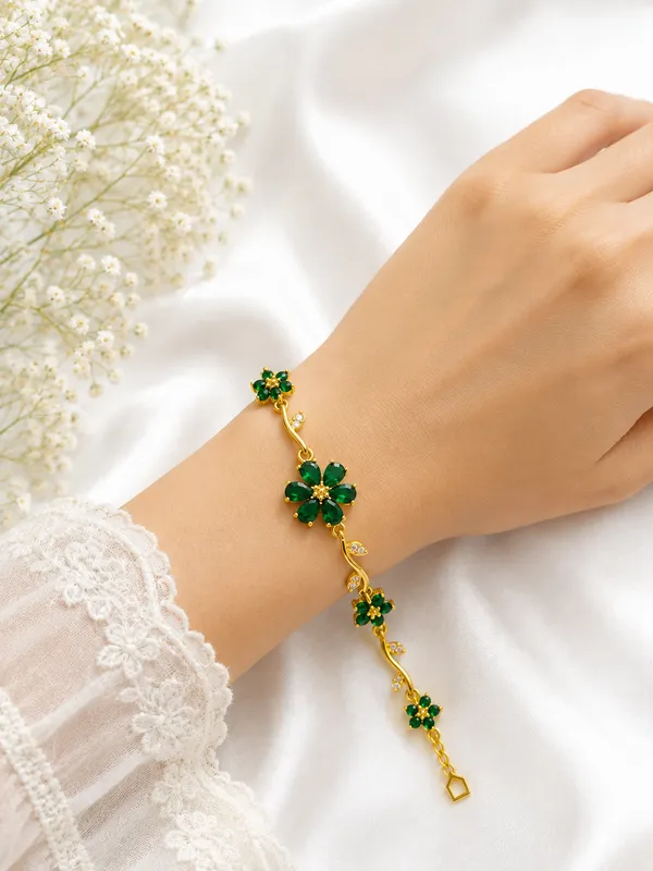 Green_And_Gold_Gold_Plated_Floral_Stone_Bracelet_For_Women