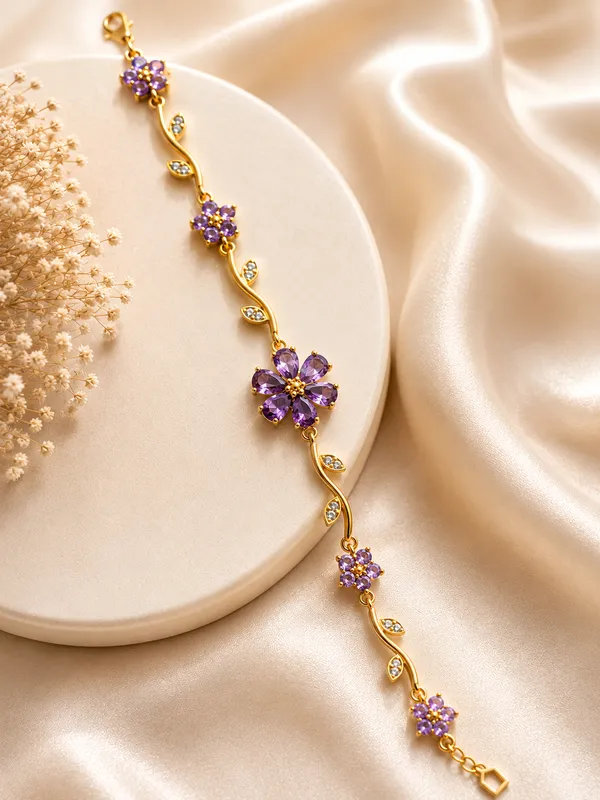 Purple_Gold_Plated_Floral_Vine_Stone_Bracelet_For_Women