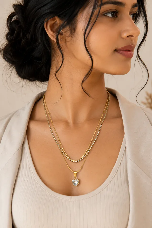 18K_Gold_Plated_Heart_Layered_Pendant_Necklace_For_Women