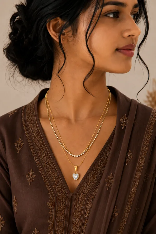 18K_Gold_Plated_Heart_Layered_Pendant_Necklace_For_Women