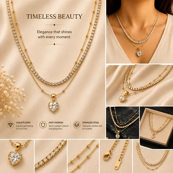 18K_Gold_Plated_Heart_Layered_Pendant_Necklace_For_Women