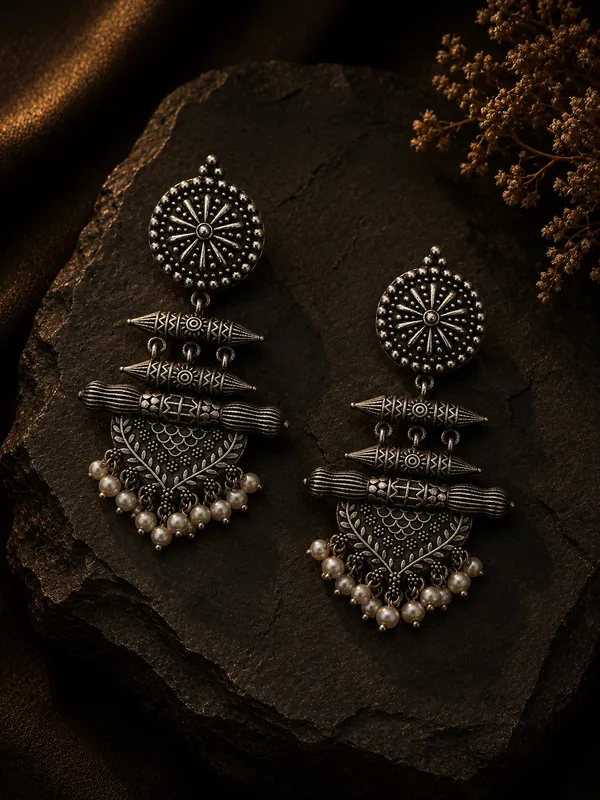 Silver_Brushed_Finish_Oxidized_Statement_Drop_Earrings_For_Women