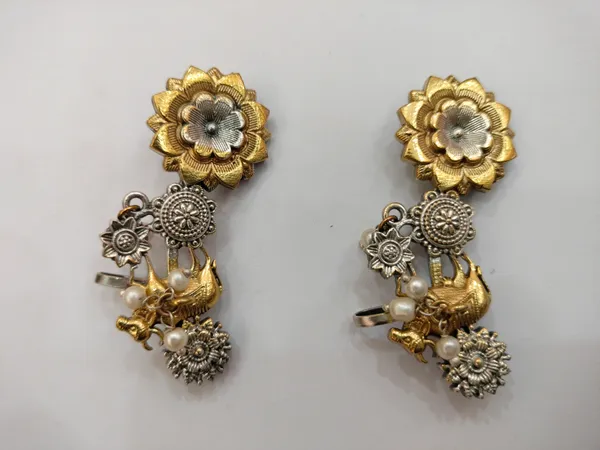 Gold_And_Silver_Floral_Peacock_Dangle_Earrings