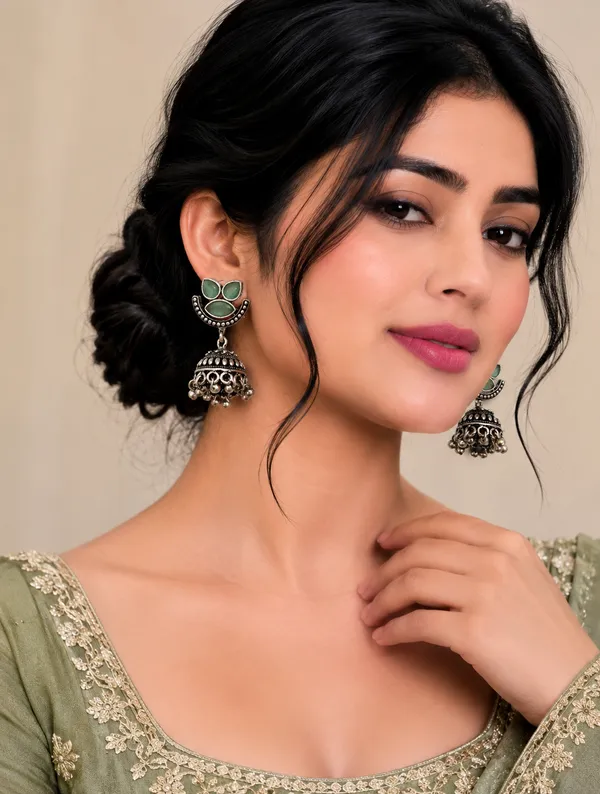 Green_Silver_Oxidised_Jhumka_Earrings_For_Women