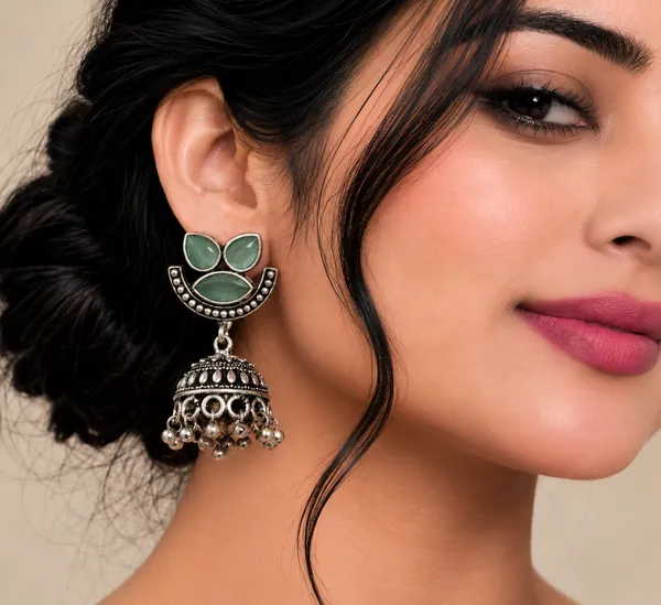 Green_Silver_Oxidised_Jhumka_Earrings_For_Women