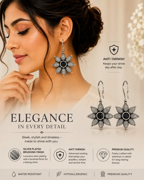 Silver_Brushed_Finish_Floral_Drop_Earrings_For_Women