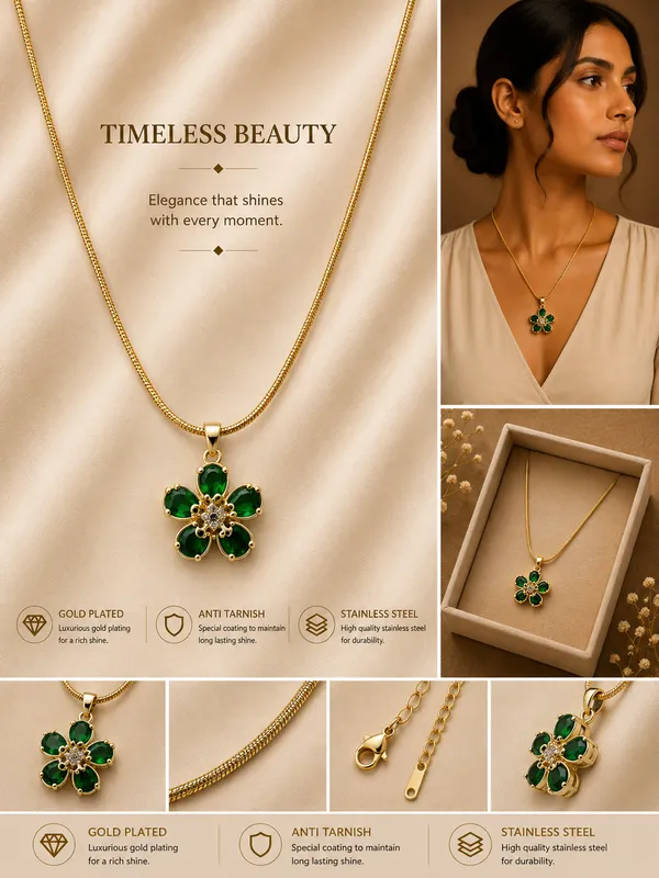 18K_Gold_Plated_Floral_Stone_Pendant_Necklace_For_Women