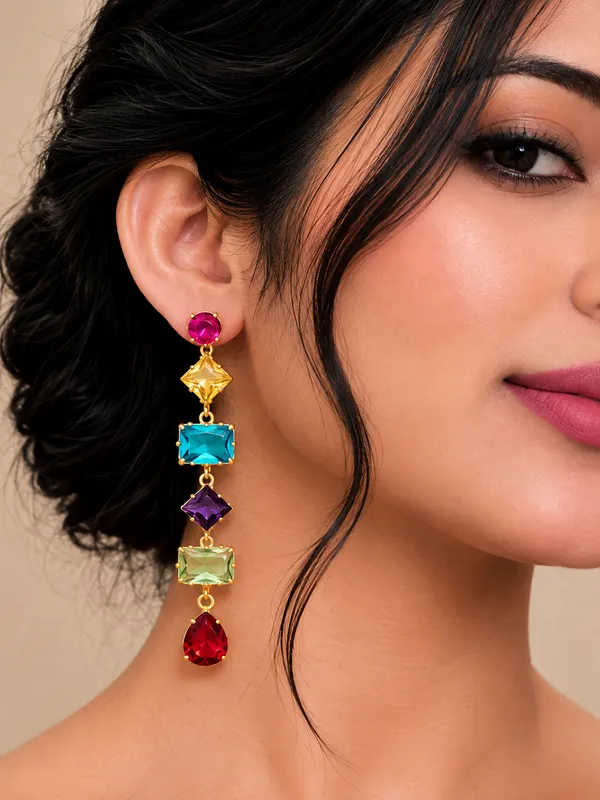 Multicolour_Gold_Plated_Stone_Drop_Earrings_For_Women