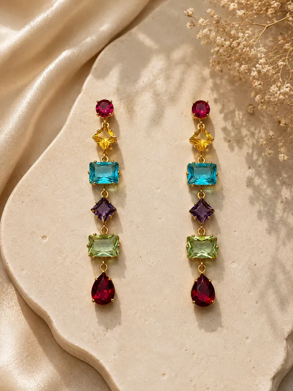 Multicolour_Gold_Plated_Stone_Drop_Earrings_For_Women