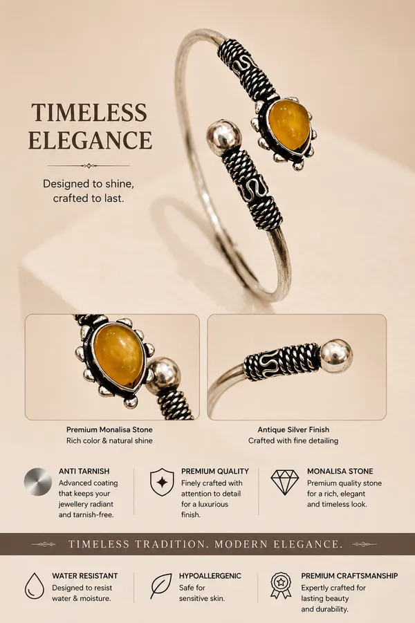 Silver_And_Yellow_Silver_Plated_Stone_Open_Cuff_Bracelet_For_Women