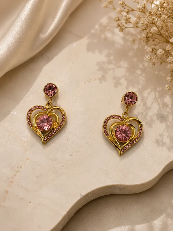 Pink_Gold_Plated_Heart_Stone_Drop_Earrings_For_Women