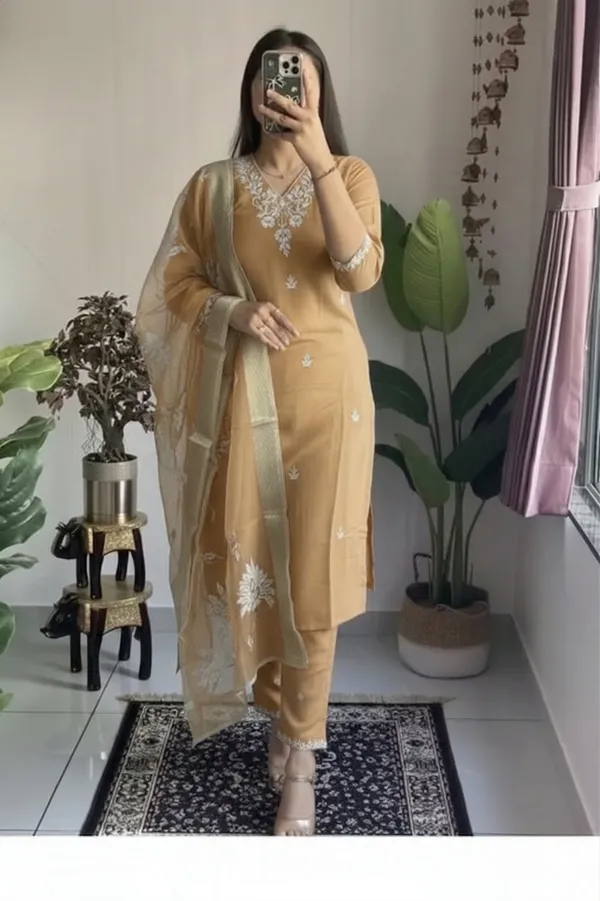 Mustard_Embroidered_Straight_Kurta_Set_For_Women