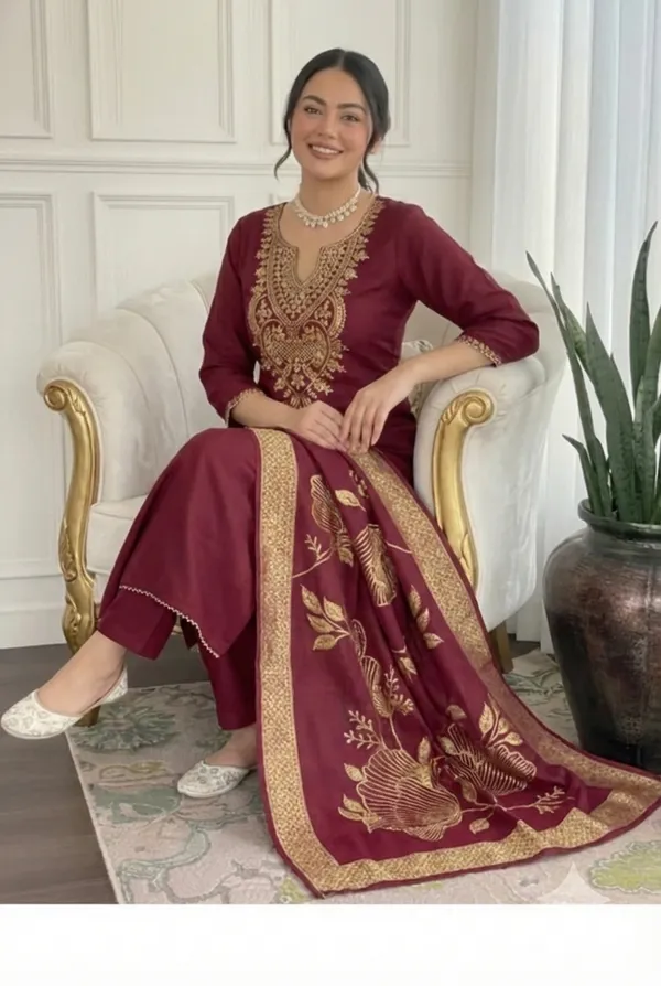 Maroon_Embroidered_Straight_Kurta_Set_for_Women