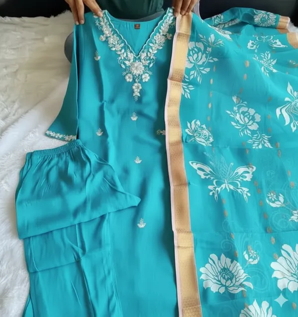 Turquoise_Embroidered_Straight_Kurta_Set_for_Women