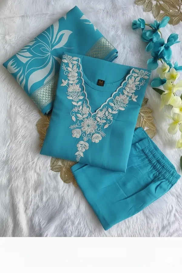 Turquoise_Embroidered_Straight_Kurta_Set_for_Women