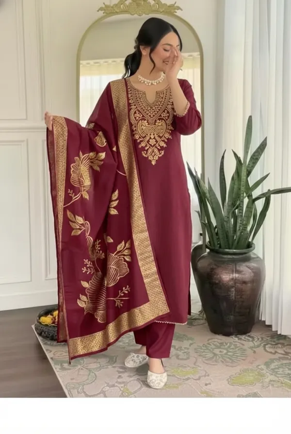 Maroon_Embroidered_Straight_Kurta_Set_for_Women