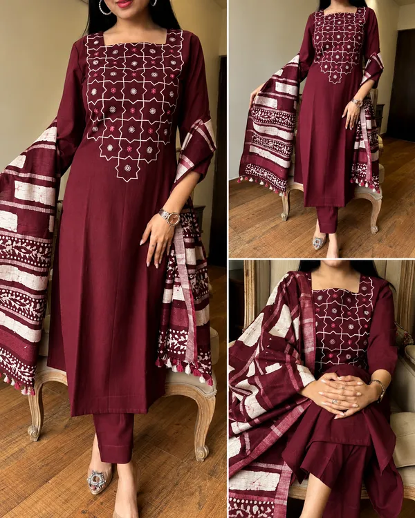 Maroon_Printed_Straight_Kurta_Set_For_Women