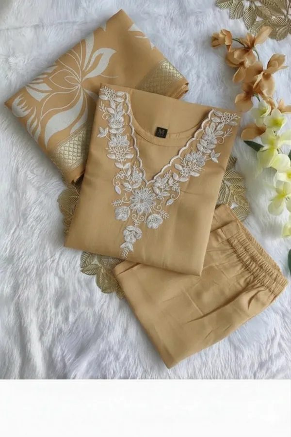 Mustard_Embroidered_Straight_Kurta_Set_For_Women