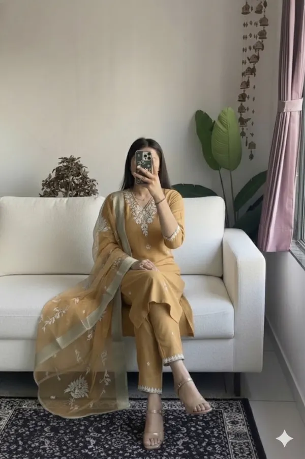 Mustard_Embroidered_Straight_Kurta_Set_For_Women