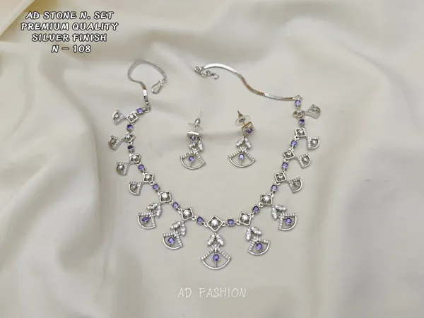 Silver_Finish_Brass_Purple_Stone_Chain_Necklace_And_Earrings_Set_For_Women