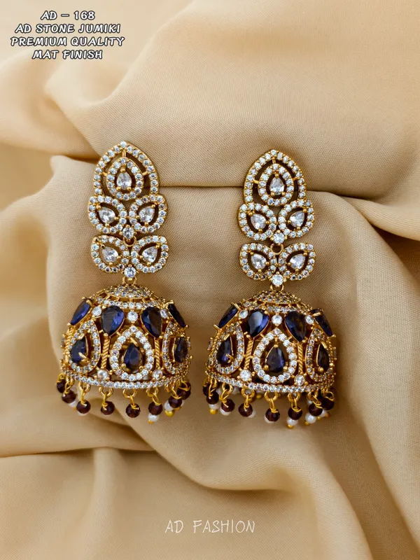 Gold_Tone_Blue_Stone_Brass_Jhumka_Earrings_For_Women