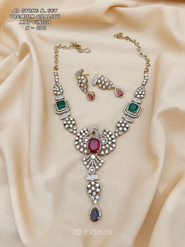 Gold_Tone_Brass_Green_Red_Stone_Studded_Necklace_Set_For_Women