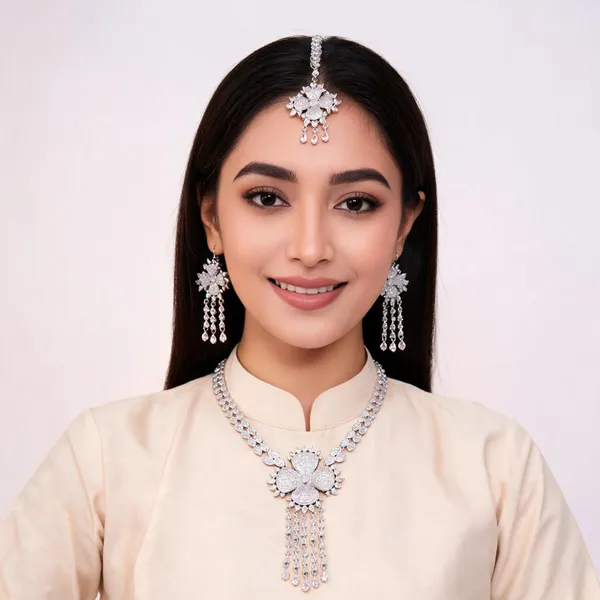 Silver_Finish_Brass_Floral_Leaf_Necklace_Set_For_Women