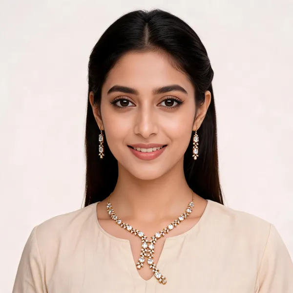 Gold_Brass_Clear_Stone_Necklace_And_Earrings_Set_For_Women