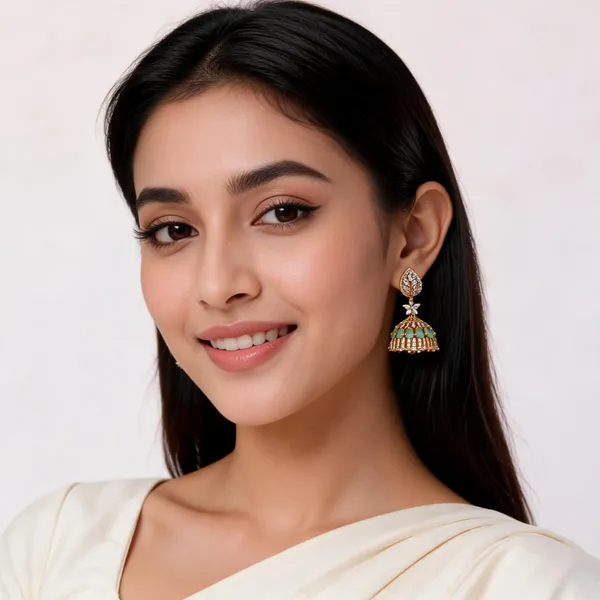 Gold_Tone_Green_Stone_Brass_Jhumka_Earrings_For_Women
