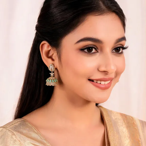 Gold_Tone_Green_Stone_Brass_Jhumka_Earrings_For_Women