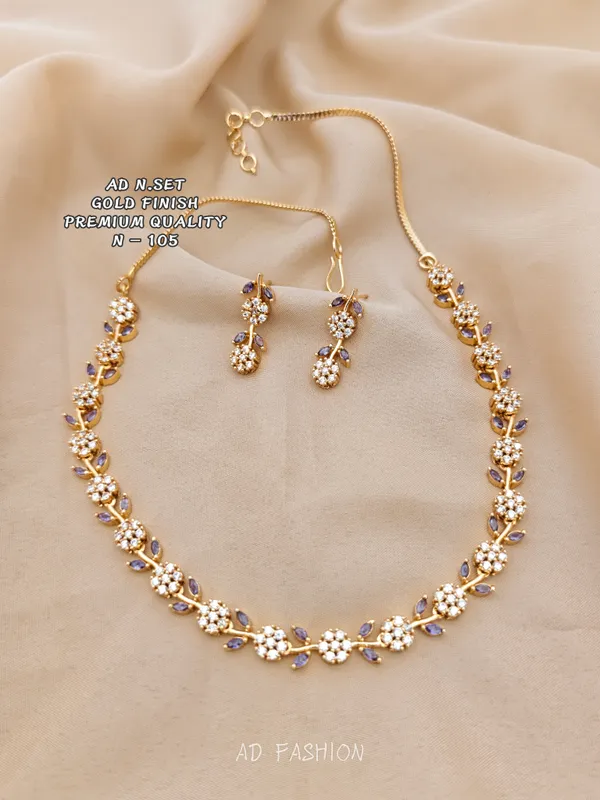 Gold_Brass_Floral_Purple_Crystal_Necklace_Set_For_Women