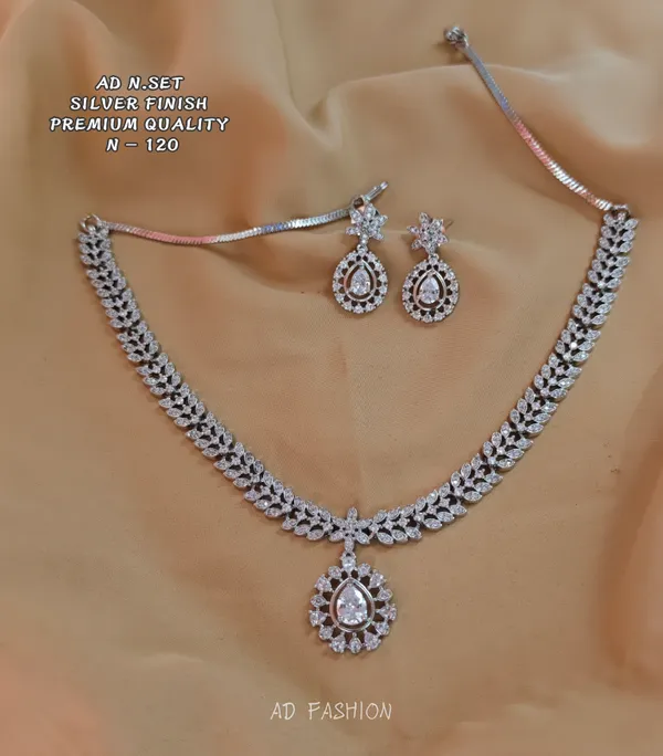 Silver_Finish_Brass_Teardrop_Stone_Necklace_And_Earrings_Set_For_Women