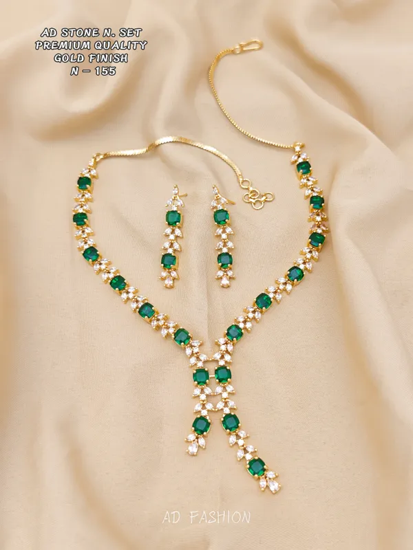 Gold_Finish_Brass_Green_Stone_Floral_Drop_Necklace_Set_For_Women