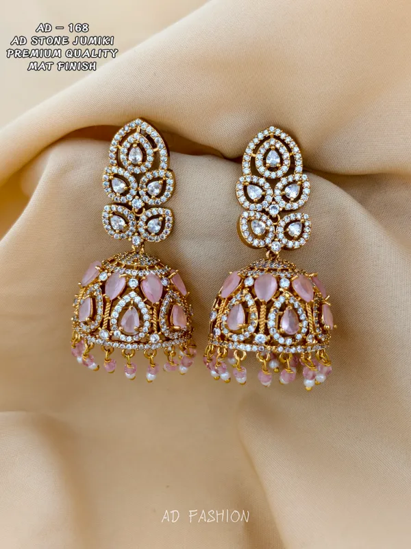 Gold_Brass_Pink_Clear_Stone_Floral_Jhumka_Earrings_For_Women